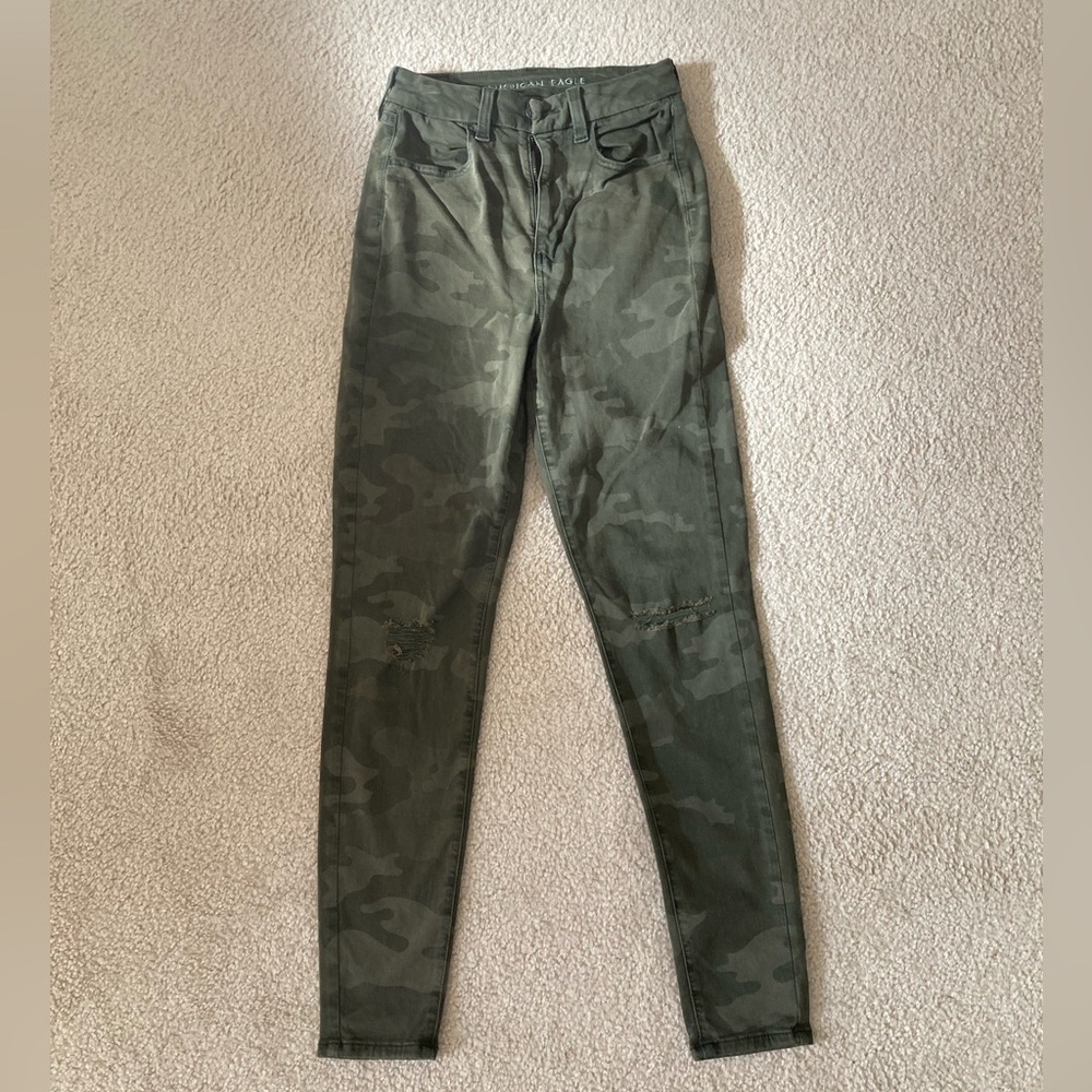 Olive Green Camo Skinny Jeans - Women's